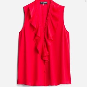 NWT Karl Lagerfield Yagavi Button down ruffle detail blouse, Coral